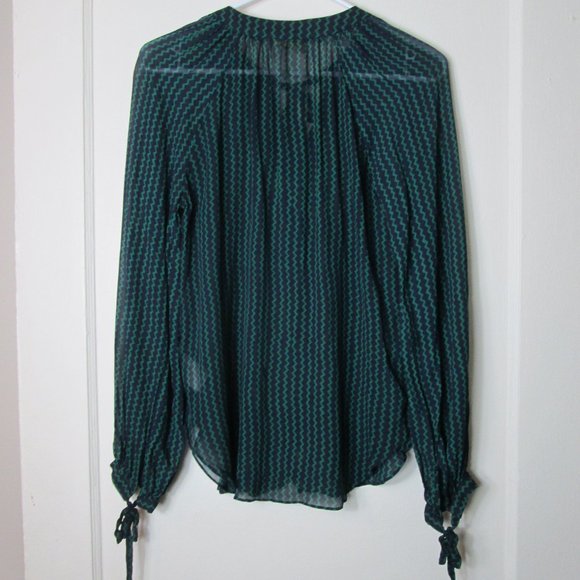 Anthropologie Maeve Della Green & Blue sheer blouse w/bow tie, Womens S, NICE! - Picture 9 of 10